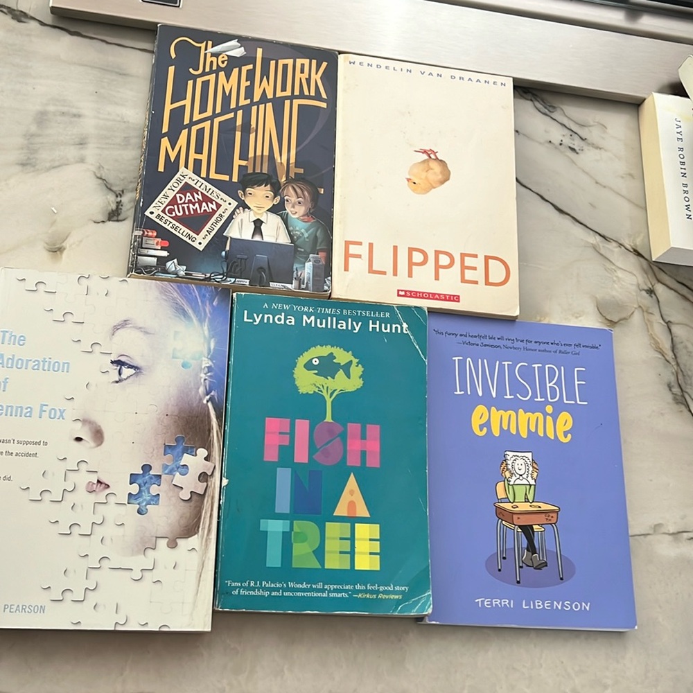 Flipped, homework machine,fish in a tree, invisible Emmy, adoration of Jenna Fox